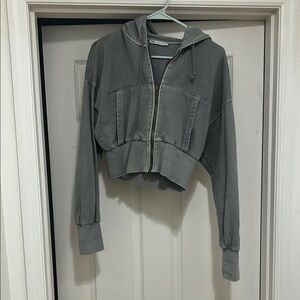 Zara Gray Cropped Hoodie Jacket